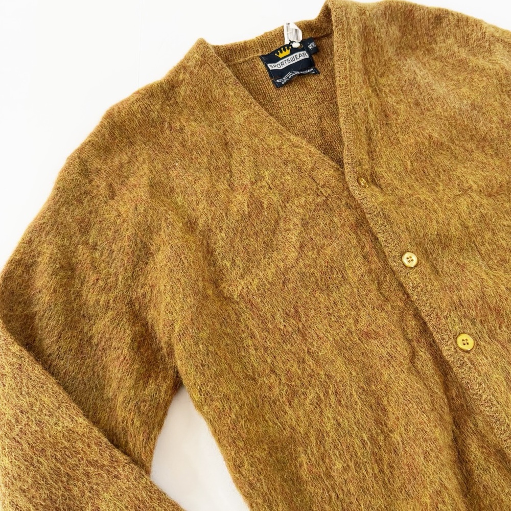 VTG 1960s Wool Mohair Fuzzy Cardigan Kurt Cobain Grunge Sweater Sz Small - Picture 2 of 11